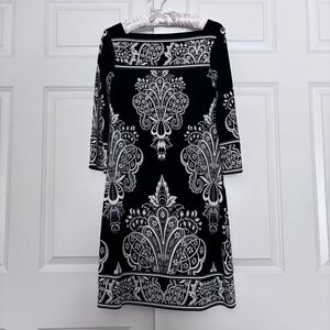 White House Black Market Black and White Long Sleeve Dress